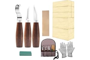 COR CORDIUM Kit da taglio in legno con blocchi di tiglio per adulti e principianti, il set da intaglio include 3 strumenti da intaglio e 8 blocchi e guanti, regali per Natale, festa dei bambini, festa del papà