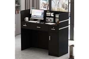 CALDION Banconi della Reception con 3 Cassetti e Ripiani di Stoccaggio Banco Cassa, Tavolo della Reception del Contatore dell'ufficio con Pannello Privato per la Sala della, Cassa dell'atrio Nero