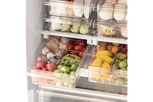 Skycase Kühlschrank Organizer,kühlschrank Organizer schublade Durchsichtig Kühlschrank Aufbewahrungsbox,Ausziehbare Einstellbar Kühlschrank Box mit Griff,Kühlschrank Schubladenorganizer