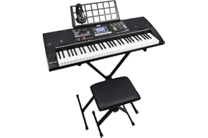 Axus AXP2PK Paquete De Piano Con Teclado Electrónico Sensible Al Tacto Para Principiantes De 61 Teclas Para Estudiantes Con Soporte, Taburete, Auriculares, Fuente De Alimentación Y Atril, Negro