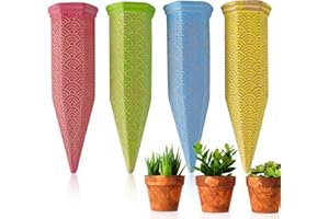 MKNZOME Automatic Plant Waterer, 4 Pack Terracotta Self Watering Plant Spikes Plant Watering Devices for Wine Bottles Vacation Clay Plant Garden Watering Stakes for Indoor & Outdoor Plants