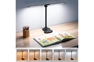 Morotty Desk Lamp,Led Table Lamps with Dual Heads,5 Colour Modes,10 Brightness Levels,Touch Control,45 Min Auto Timer,Dimmable Desk Light for Home Office Bedroom Reading Study - Black