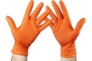 KMINA Guantes Nitrilo Diamantado Naranja (x50 uds, Talla L), Resistentes, Sin Latex ni Polvo, Para Mecánica, Talleres, Industrica, Limpieza