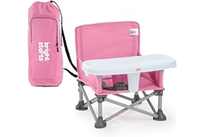 Bright Starts, Elevador Portátil Pop 'N Sit, Uso Interior y Exterior, Asiento de Suelo con Bandeja para Comer, Rosa, 6 Meses a 3 Años
