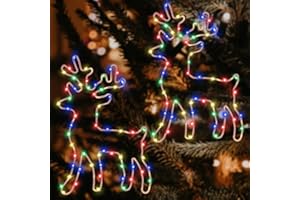 JIAPEI Beleuchtet Rentier Weihnachtsdeko, 120 LED Bunt Fenster Beleuchtung Lichterketten, 8 Modi Mit Timer Batterie Leuchte Deko Hängen Weihnachtsbeleuchtung Halloween, Vorhang, Balkon, Hochzeit (2 Stück)