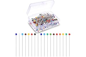 CZ Store Alfileres de Costura | Set de 250 | ✮✮GARANTÍA DE por Vida✮✮ - Cabeza Redonda de Vidrio de Colores - Accesorios para Acolchar, Confección, Mercería, Patchwork, Bordado