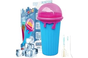 JJIW Slushy Maker Becher, Slushie Cup, 500ml Silikon Squeeze Cup mit 2 in 1 Strohhalm und Löffel, Smoothies Cup Double Layer Slush Maker Cup Smoothie Cup Schnellgefrorener Zauberbecher Geschenke (Blau)