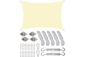 ZUMHIGH Sun Shade Sail, 2x3m Sun Shades for Garden Sail, 98% UV Block Sun Canopy for Garden Shade, Durable Waterproof Conservatory Sail Shades, Outdoor Sun Sail with All Install Kit, Weather Resistant, Cream