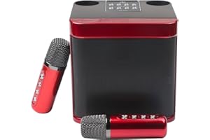 Auveach Professionelle Karaoke-Box mit 2 Mikrofonen, kabellos, tragbar, kabellos, für Partys, Picknicks, Aktivitäten, unterstützt USB/TF-Karte AUX Rot