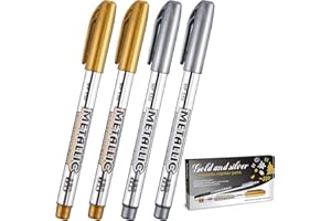 FRIENDA Or et Argent Stylos Marqueurs Métalliques, Marqueurs Permanents Métalliques Convient à Écriture de Cartes Signature Caractères Métallique Stylos de Peinture (Or et Argent, 1,5 mm 4 Stylos)