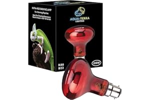 Aqua-Terra Lighting 100w Infrared Basking Heat Lamp for Reptiles, Amphibians and Invertebrates– R80 Spotlight Bulb with a B22 Standard Bayonet Base Suitable for Vivarium Heating