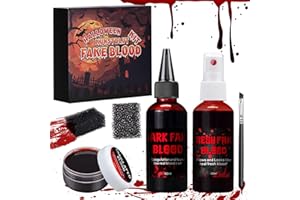 WOGOPRO Faux Sang Halloween, 1 Spray de Faux Sang 60ml, 1 Faux Sang Coulant 60ml, 1 Plasma Coagulé 30ml, Réaliste, Lavable, pour Cosplay, Vampire, Clown, Zombie, Monstres