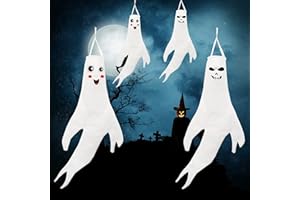 SUPGOMAX Halloween Geist Windsock, 4pcs Verschiedene Ghost Face Windsack, Halloween-Dekorationen für Vorgarten Patio Rasen Garten