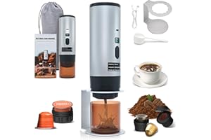 RoserRose Caffettiera Portatile, Macchina per Caffè Viaggio - Senza Fili & Auto-Riscaldante - Con Batteria 7800mAh, 15 Bar di Pressione - Compatibile con NS/DG/Caffè Macinato (Grigio)