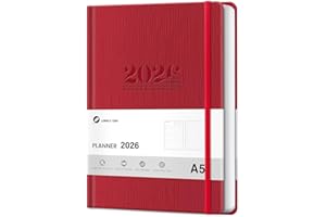 LONELY OAK 2026 Diary A5 Week to View, Weekly and Monthly Planners, Faux Leather Daily Calendar 2026 Planner, 12 Month Agenda from Jan. to Dec., Hardcover Habit Tracker Journal (Red)