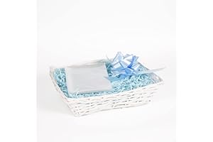 GREEN LEAVES White Wicker Basket For Hampers Make You Own Gift Hamper Kit Birthday Christening Newborn Wedding Christmas Gifts Hampers (Blue)