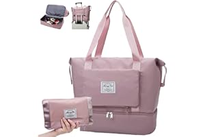 Sac de Voyage Femme, Sac de Sport Pliable, Woukksy Sacs de Voyage avec Compartiment Humide et Compartiment à Chaussures, 36L Sac à Main Grande Capacité Portable, Weekend Travel, Fitness, Gym - Rose