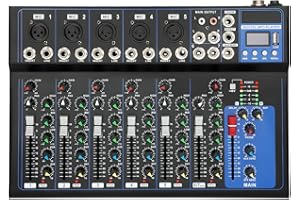 FROULALAND Table De Mixage Audio Studio Bluetooth Mixer Mélangeur Audio Stéréo Mélangeur De Ligne 4 Canaux Dj Amplificateur 6 Modes De Musique Intégrés Pour Le Mixage Mini Mélangeur Stéréo Passif