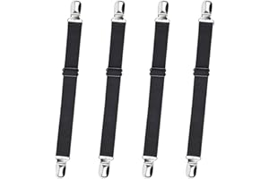 WASAII 4pcs 50cm-250cm Bed Sheet Clips Sheet Straps For Bedding Adjustable Bed Sheet Fasteners Elastic Fitted Sheet Straps With Clips White Sheet Clips For Bedding Mattress Covers Sofa Cushion (Black)