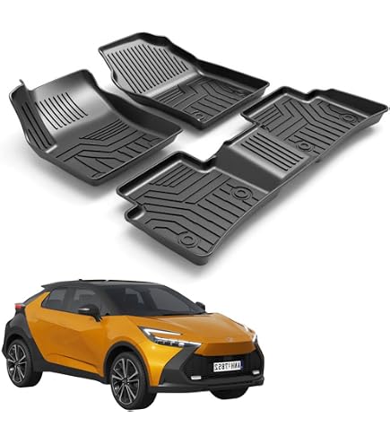 GAFAT Antislipmatten Voor Toyota C-HR / Hybrid 2016-2023 – 9-delig – Rubber – Waterdicht – Bescherm Bekerhouders, Deurvakken & Middenconsole – Wit Accent