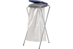 axentia Porte-Sacs à Ordures en Acier avec Couvercle en Plastique, Support pour Sac Poubelle Pliable 130 Litres, env. 36 x 42 x 78 cm, Multicolore
