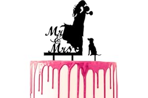 CARISPIBET Decoración para tarta de boda, el novio recoge a la novia y la besa con el texto de Mr & Mrs junto al perro mascota como pieza opcional