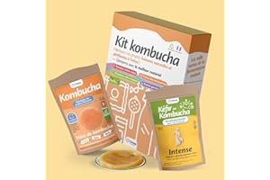 ORISAE Kit kombucha complet - Mère de kombucha fraîche bio - Paquet de thé - Bouteille - Bocal - Passoire - Tissu - Aromatisation au choix - Fabriqué en France (Intense)