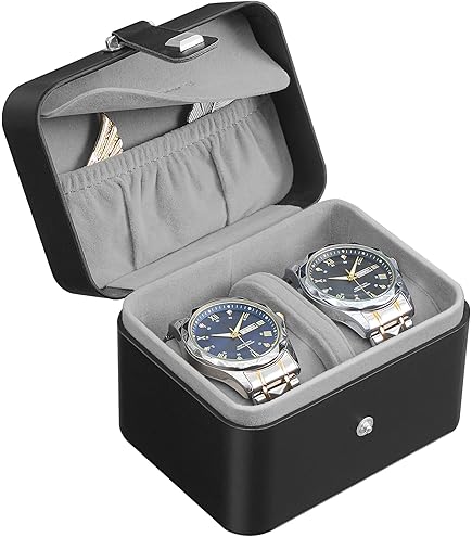 ProCase Travel Watch Case, 3 Slots PU Lederen Horloge Accessoires Opbergtas, Kettingen Ringen Armbanden Organizer Tas met Rits voor Man - Zwart