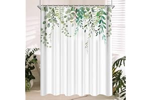 Lerores Duschvorhang 240x200cm Grün Blätter, Beschwerter Saum Antischimmel Textil, Wasserabweisend, Waschbar Polyester Badevorhänge mit 16 Ösen und Duschvorhangringe für Badezimmer,