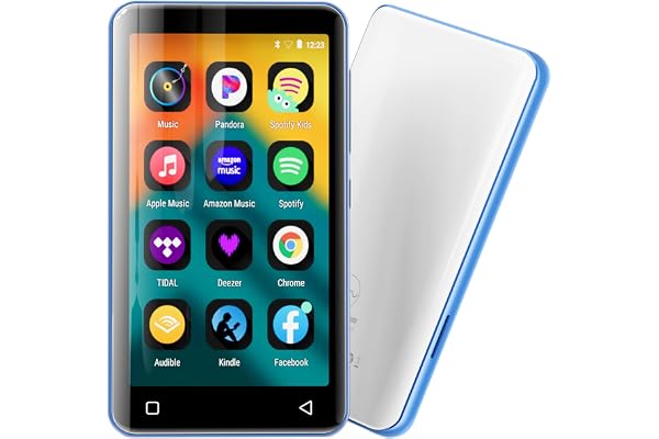 innioasis 80Go Lecteur MP3 avec Bluetooth et WiFi, Lecteur de Musique Mp3 et Mp4 ave Spotify,Spotify Kids, Tidal, Deezer, Lecteur Vidéo à écran Tactile 4 Pouces 1080P(Blanc+Bleu)