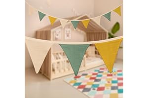 Mooskind Wimpelkette Stoff [in 3 Farben] – Girlande Kinderzimmer aus 100% Bio-Baumwolle – Handmade Wanddeko für Babyzimmer & Hausbett – Wimpelgirlande für Mädchen & Jungen – Musselin Deko