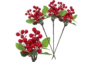 Meiwlong künstliche Beere Picks Crimson Rote gefälschte Beeren für Urlaubsdekor, Hochzeit Centerpieces, hängende Schrankhandwerk & Mantel Displays-3 Pack