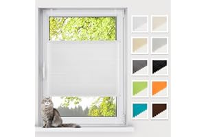 BelleMax Plissee ohne Bohren Klemmfix, Weiß 80x100cm(BxH), Easyfix lichtdurchlässig Sichtschutz und Sonnenschutz, Jalousie Plisseerollo mit Klemmträger, Faltrollo für Fenster & Tür