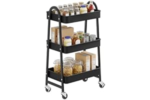 ‎SONGMICS SONGMICS 3-Tier Metal Serving Trolley, Kitchen Trolley Kitchen Rack with Handles, 2 Brakes, Easy Assembly, for Painting Supplies, Bedrooms, Laundry Rooms, black BSC068B01