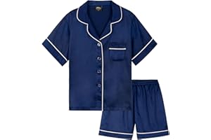 CityComfort Girls Pyjamas for Kids & Teenagers Summer Nightwear Sets Button Down Satin Short PJs Breathable Soft Loungewear Short Sleeved Jammies for Girls