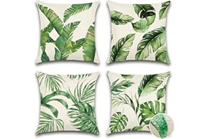 JOTOM Fundas de Cojín 45x45cm Impermeables para Exteriores Juego de 4 Fundas de Almohada Impermeables para Sofá Jardín Patio Banco Al Aire Libre (Hoja Verde)