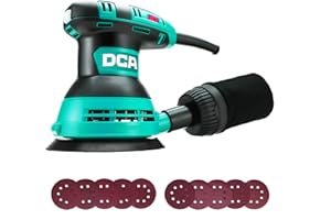 DCA Levigatrice Orbitale 300W, 6 Velocità Variabili 12000RPM Levigatrice Rotorbitale, Collecteur de Poussière, 10psc 125MM Dischi Abrasivi per la Lavorazione del Legno, Levigatura, Lucidatura, DIY