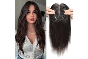 LASUNORK Hair Toppers for Thinning Hair Women Real Hair 40g No Bangs Top Human Hair Toppers Hair Extensions Hair Pieces for Women Wiglets Upgrade Lace Base Hair Topper 12inch Dark Brown