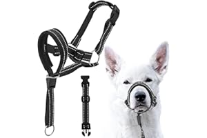 Voarge Arnés de entrenamiento para perros, bozal para mascotas, fácil ajuste, ligero, con correa nasal acolchada, protector bucal para perros, soporte de entrenamiento para evitar ladridos y morder, M