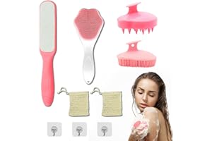 Snxiwth Silicone Body Scrubber Brush Set Shower Bath Scalp Massager Shampoo Brush Face Massager Bath Bubble Soap Bag Double-Sided Foot File Wash Gentle Exfoliating Scrub Cleansing Loofah, Wall Hooks