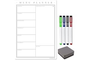 THE MAGNET SHOP TMS Magnetic Weekly Meal Planner A4, Whiteboard Planner, Shopping List and Menu Organiser - with 4 Dry Erase Pens and Eraser Dry Wipe Fridge Calendar for Daily Notes and Reminders (Classic White, A4)