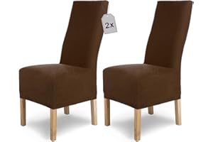 ‎SH SCHEFFLER-HOME LIVE HOMESTYLE SCHEFFLER-Home Stuhlhussen Stretch Luna-Lang/Stuhlüberzug 2er Set Braun/elastische Flanell Stuhlabdeckungen/Stuhlhussen Schwingstühle/Spann-Bezug Stuhl Überwurf als eleganter Schonbezug