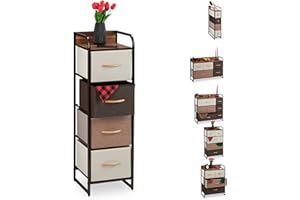 relaxdays Cassettiera con 4 Scomparti in Tessuto, Sottile, con Maniglie, ripiano, 99,5 x 31 x 31,5 cm, Marrone Mobiletto con 4 Tiretti Pieghevoli, HLP, Acciaio, Poliestere, Pannelli MDF, f
