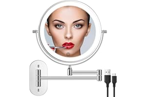 ‎FUNTOUCH FUNTOUCH 4000mAh Wiederaufladbar Kosmetikspiegel mit Beleuchtetung, 1X 30X Spiegel Vergrößerung Wandmontage, Dimmbarer Rasierspiegel 3 Farben, Touchscreen, 360° Drehbar, Schminkspiegel für Badezimmer