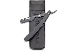 STONLI® Cut Throat Razors - Straight Razor with Matte Black Finish Professional Barber Razor - Premium Quality Single Blade Shaving Razor for Moustache and Beard - Pouch Included (Black Wooden)