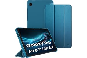 Fintie fodral för Samsung Galaxy Tab A11 8,7 tum 2025/Tab A9 8,7 tum | Slankt surfplattefodral med trippelstativfunktion, genomskinlig baksida, påfågelblå
