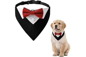 HACRAHO Bandana formale per smoking per cani, 1 pezzo rosso per cani da smoking in cotone, collare per matrimonio con papillon e cravatta, per cani e gatti, M