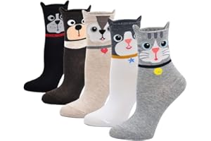 PUTUO Chaussettes Fantaisie Femme Chaussettes Animaux Chien Chat, Femme Chaussettes en Coton Fille Chaussettes Hiver Mignonnes Chaussette Doux, EU 37-43, 5 Paire