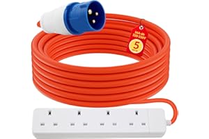 VELPAX 4 Gang Electric Hook Up for Camping,5 Metres 16A to 13A Extension Lead,Heavy Duty-250V Mains Lead for Caravans,Mobile Homes,Motorhomes