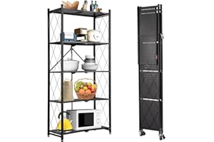 FuGuiB Étagère Pliante, étagère Pliable, avec roulettes, étagère en métal, étagère de Cuisine